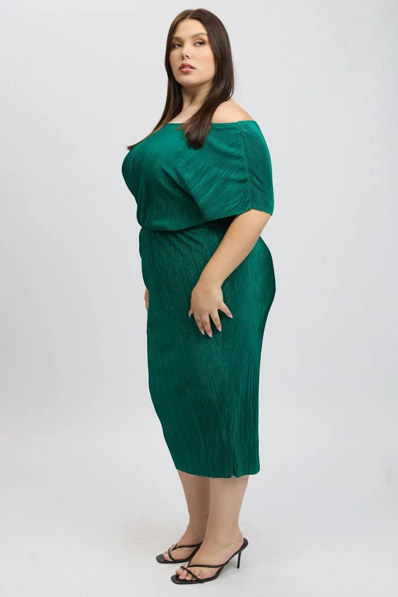 Chic Design All Day Elegance Green Asymmetric Plisse Midi Dress