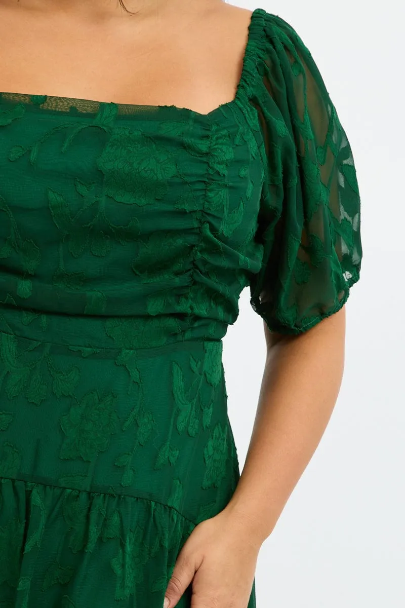 old town Green Midi Dress Short Sleeve Jacquard
