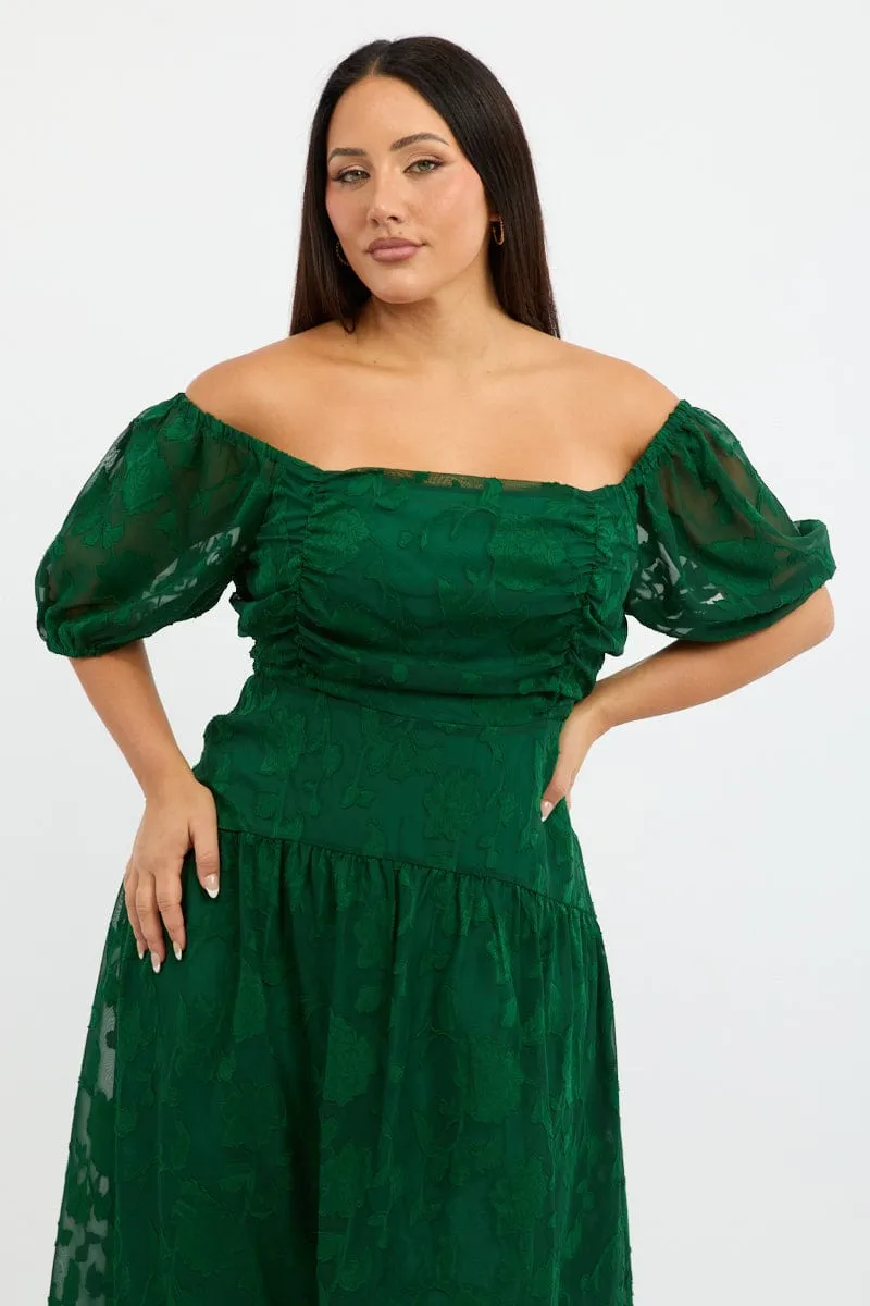 Smart Chic All-day wear midi Green Midi Dress Short Sleeve Jacquard