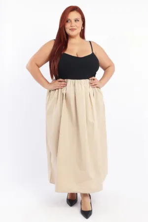 Beige Midi Dress Sleeveless Poplin Skirt Edgy Look Bohemian vibe