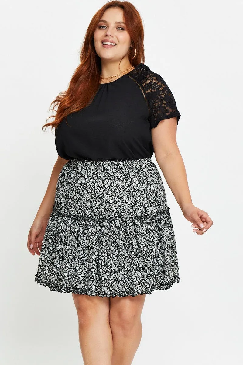 Timeless Piece Floral Print Mini Skater Skirt Tie