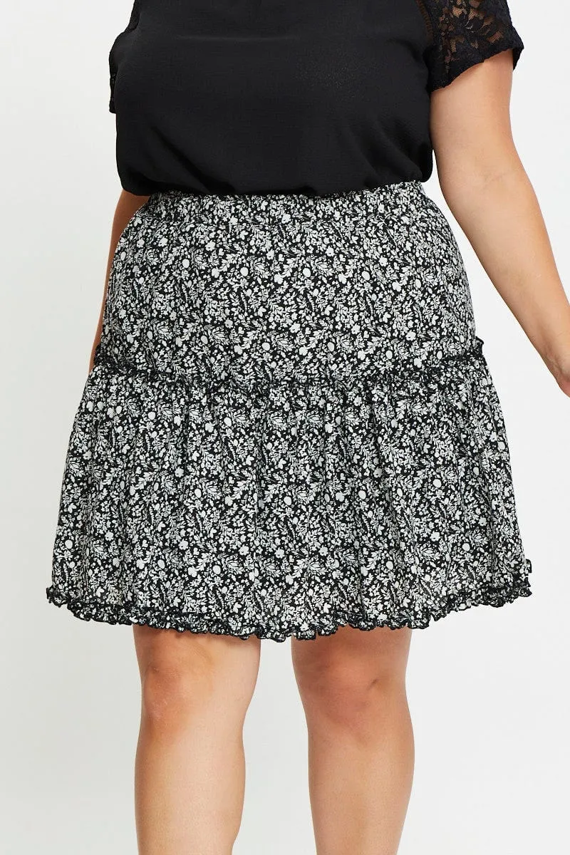 Floral Print Mini Skater Skirt Tie Sleek Outfit Office Appropriate