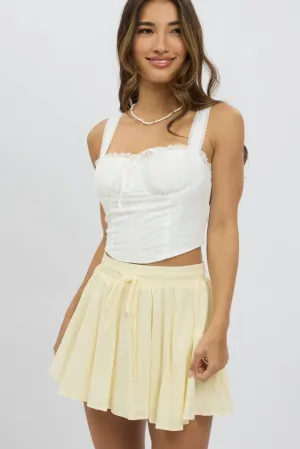 Material Innovation Yellow Mini Skirt Elastic Waist Volume Textured Cotton