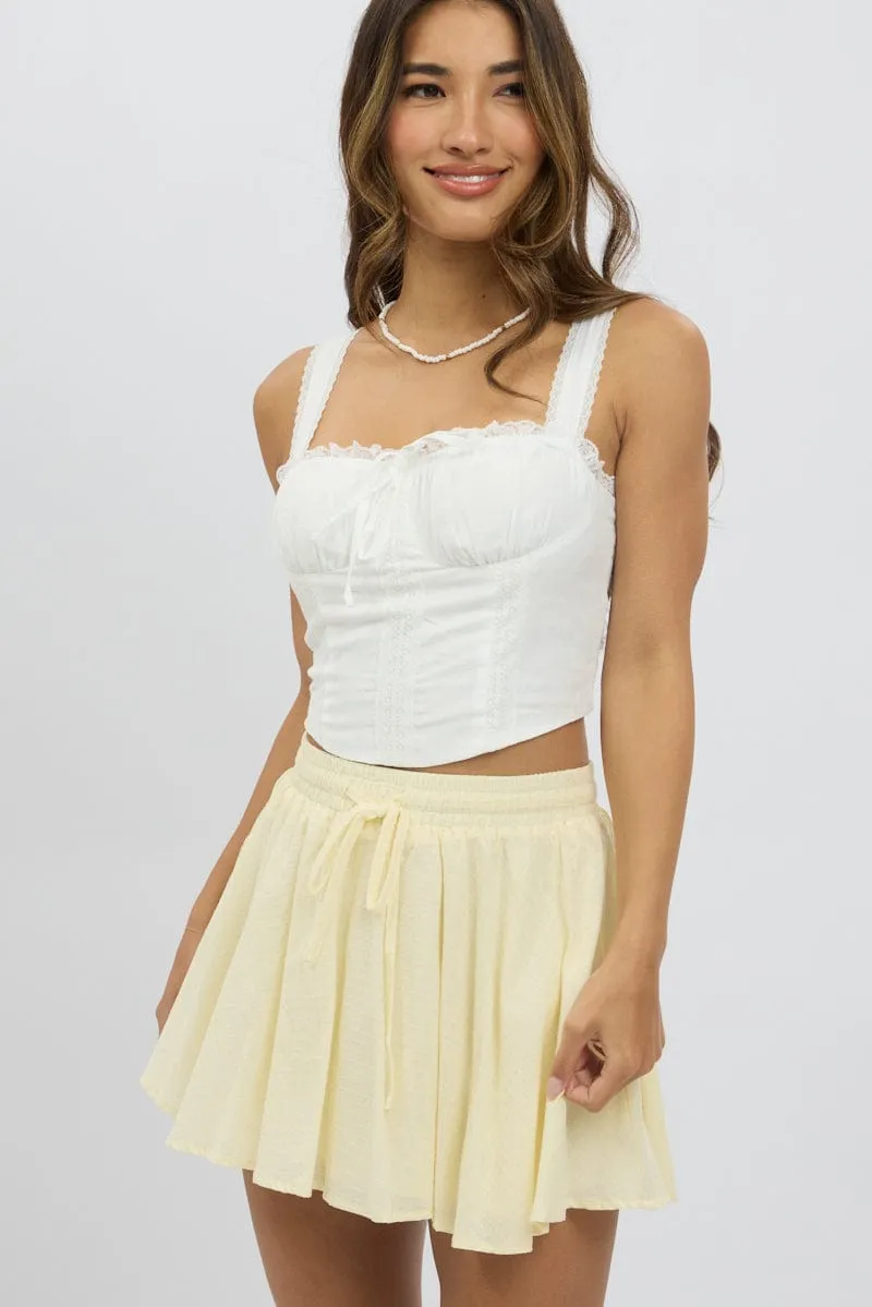 Material Innovation Yellow Mini Skirt Elastic Waist Volume Textured Cotton