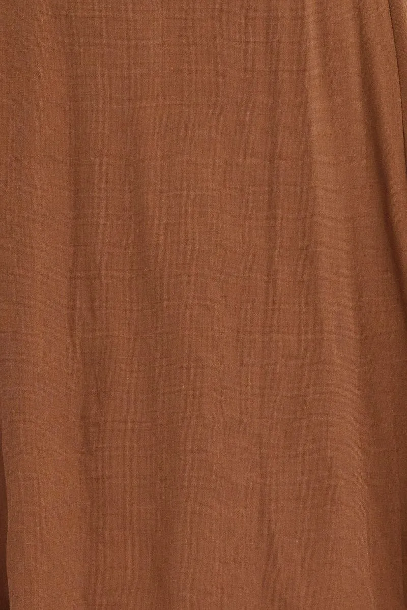 Brown Tie Front Button Midi Dress Body Loving