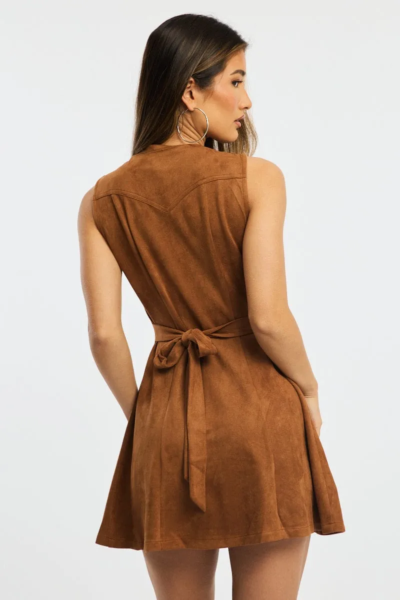 Star Look Beige Mini Dress Button Down