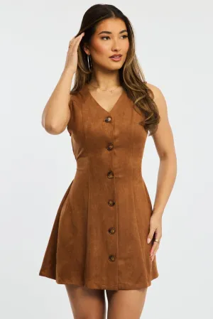 Sleek Fashion Beige Mini Dress Button Down