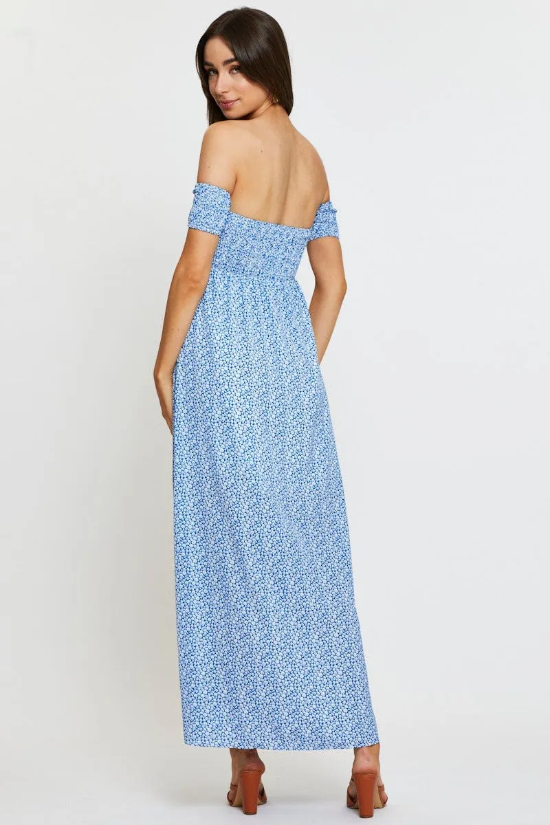 Bronze Glow Gorgeous floor-length style Print Maxi Dress Off Shoulder