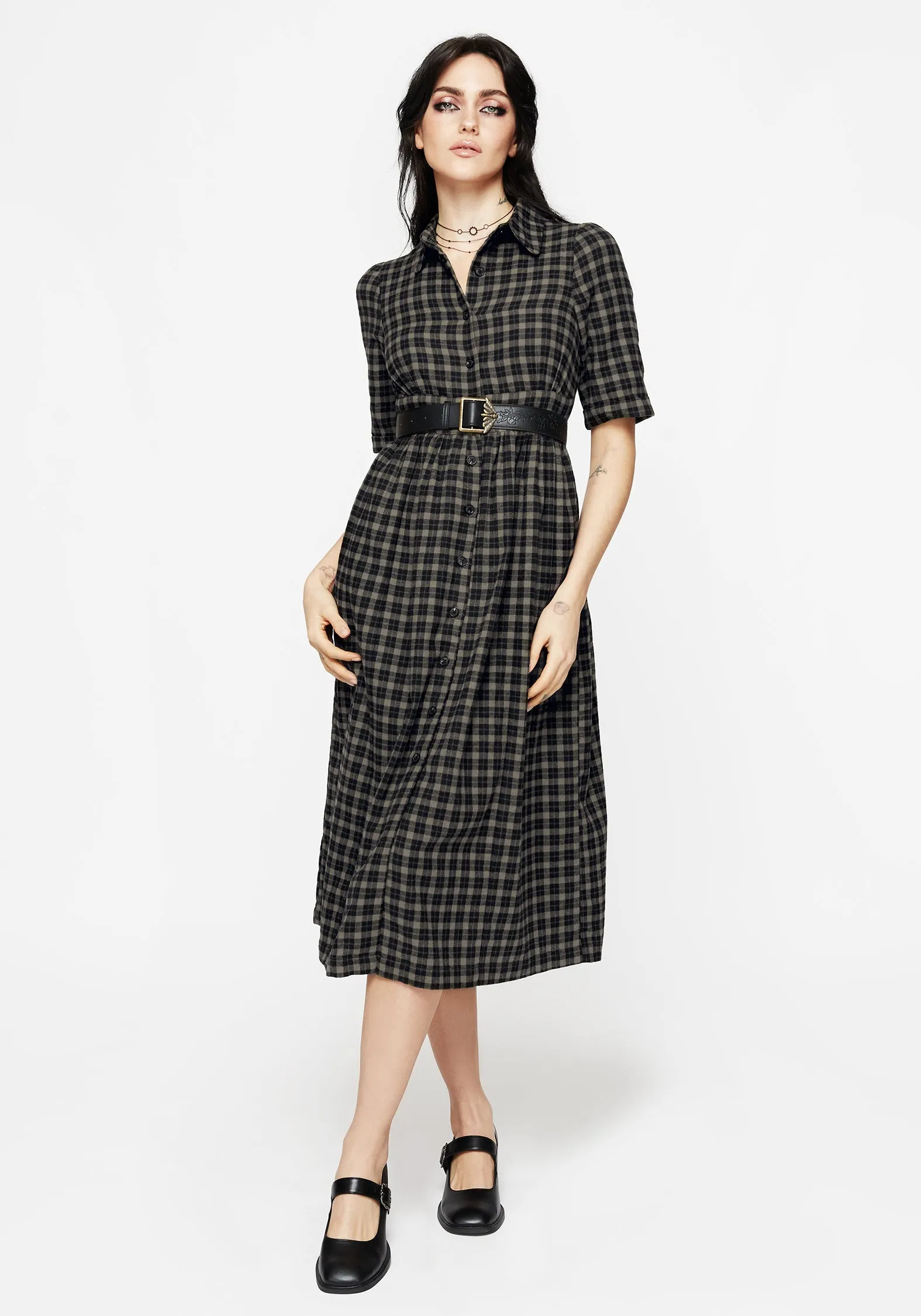Day To Night Terra Midi Smock Shirt Dress - Olive