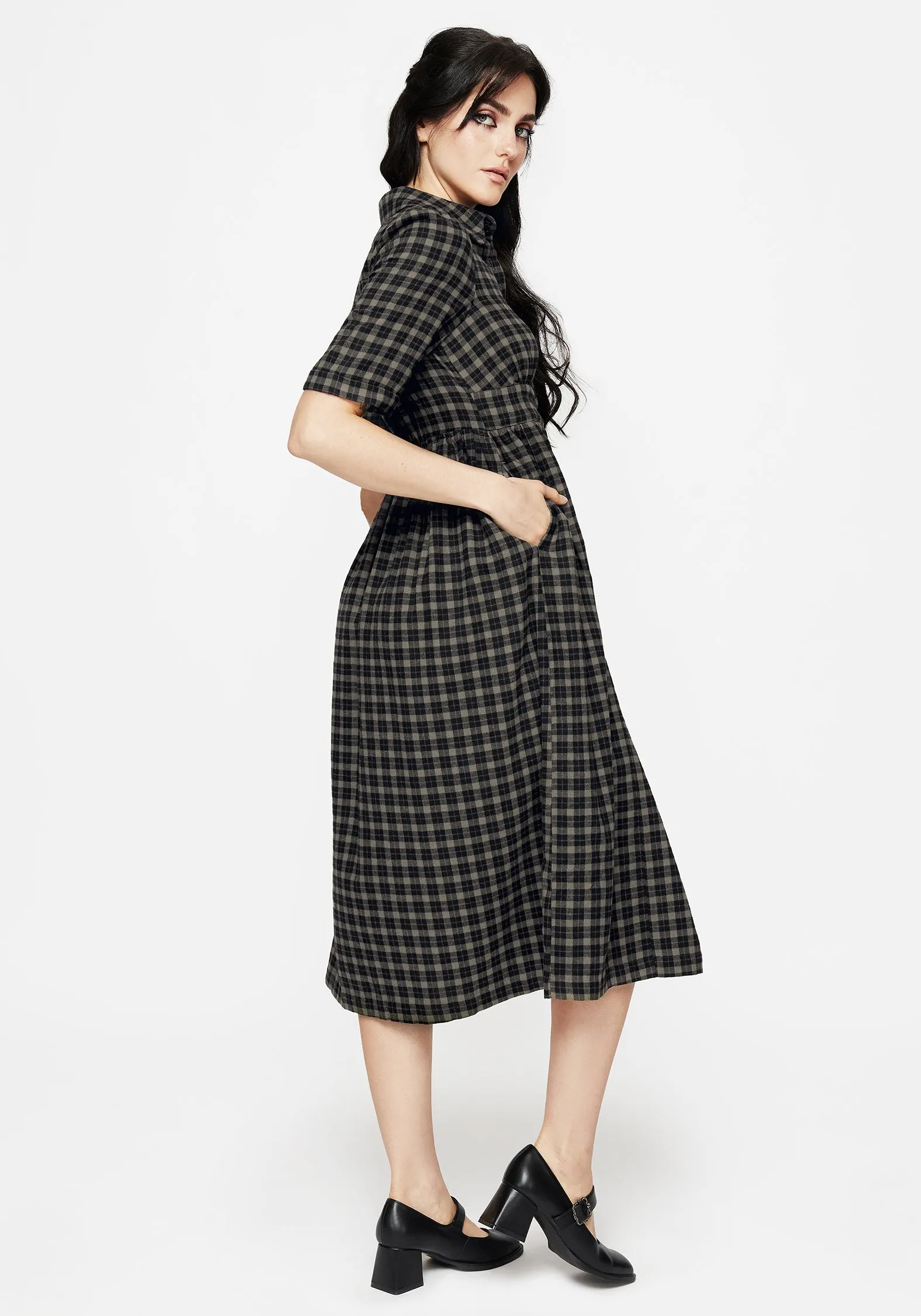 Terra Midi Smock Shirt Dress - Olive Trendy Essentials Air View