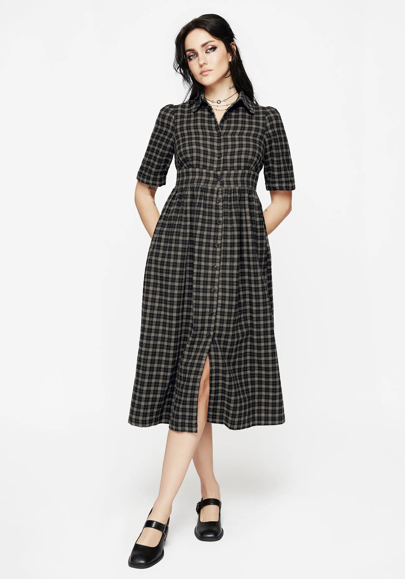 Terra Midi Smock Shirt Dress - Olive Fun and flirty dress Chic Layers