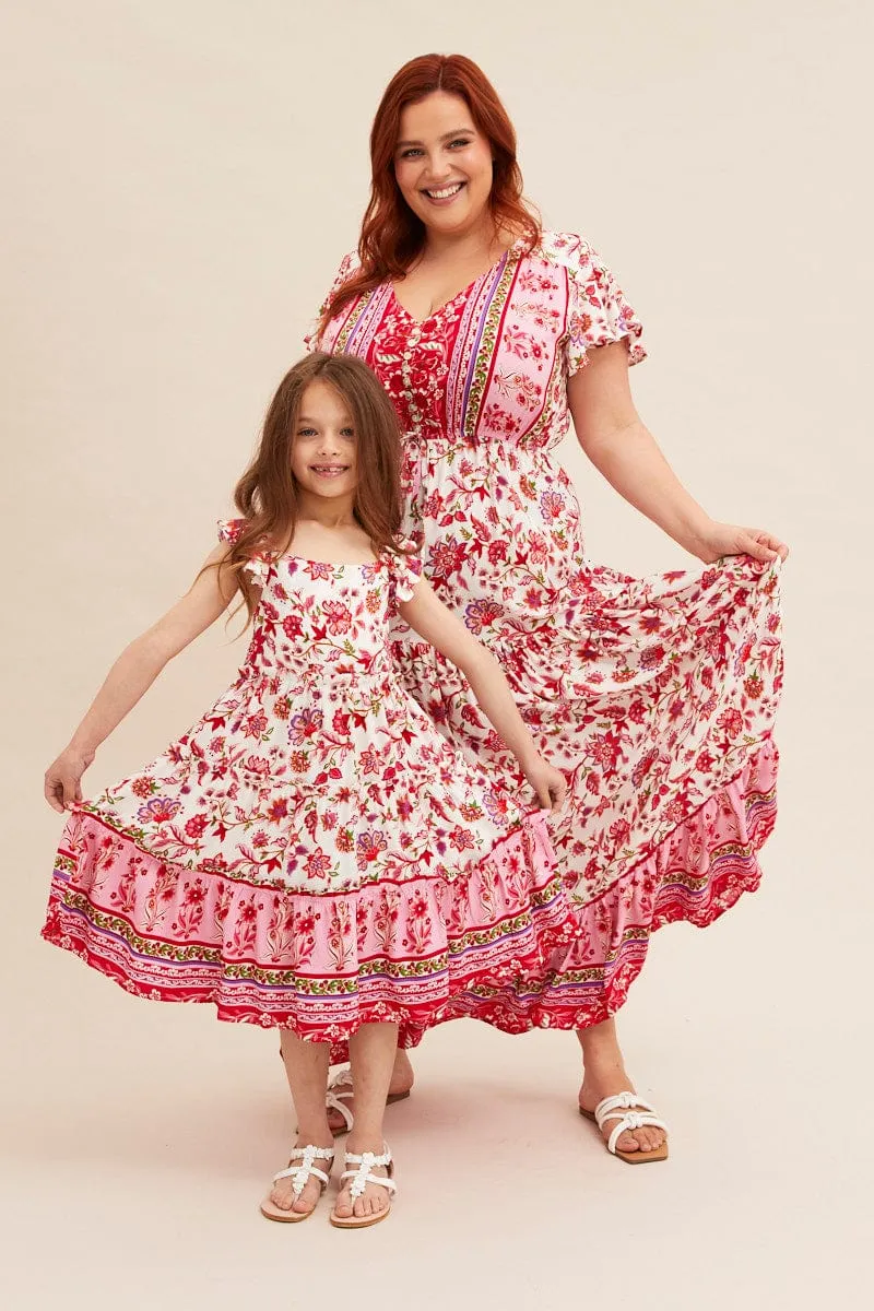 Boho Print Kids Midi Dress Tiered Boho Rainbow Arc Desk To Dinner