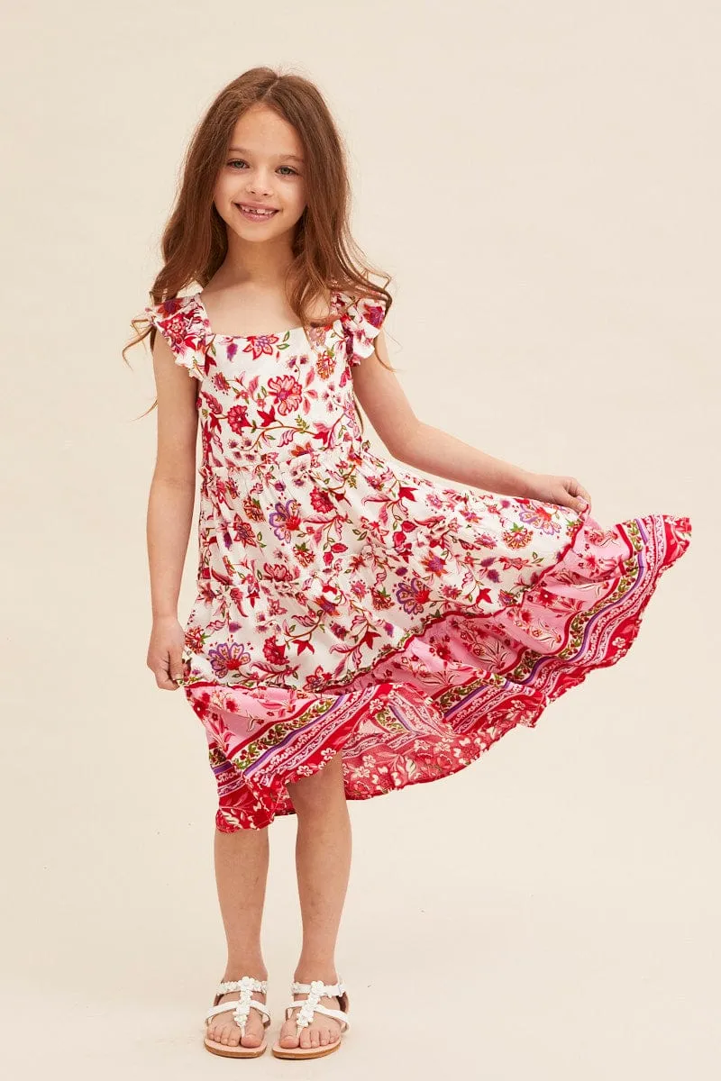 casual outing Dance Floor Boho Print Kids Midi Dress Tiered Boho