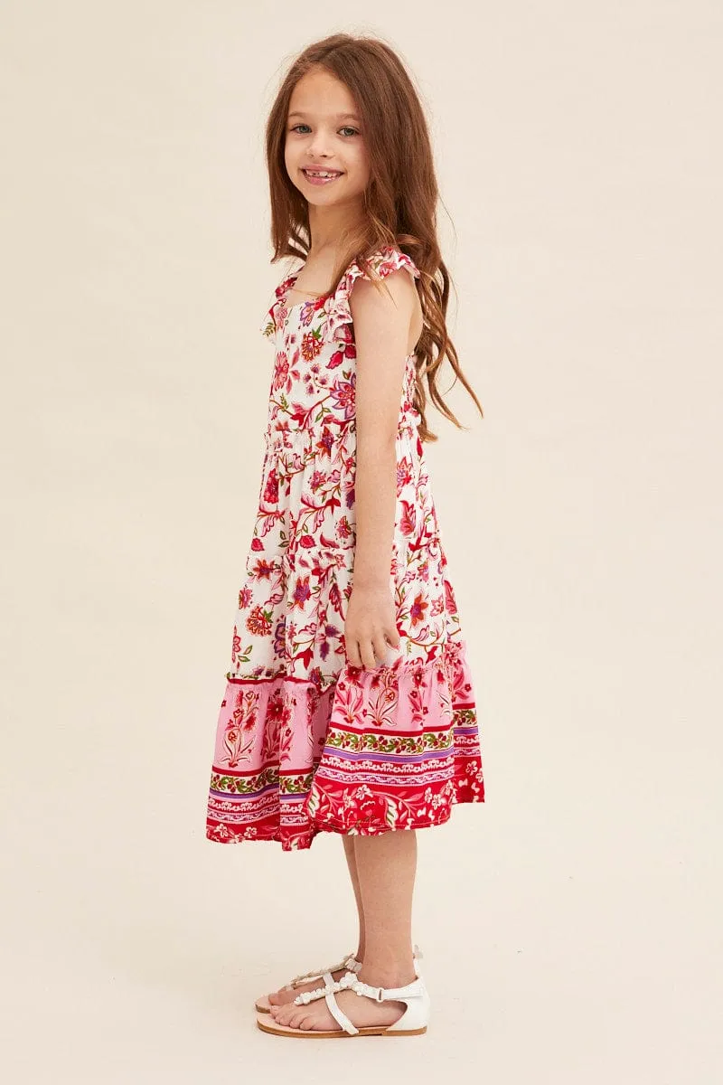 Boho Print Kids Midi Dress Tiered Boho All Season Look