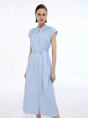 Cap Sleeve Women Tie Belt Midi Dress Charming Design