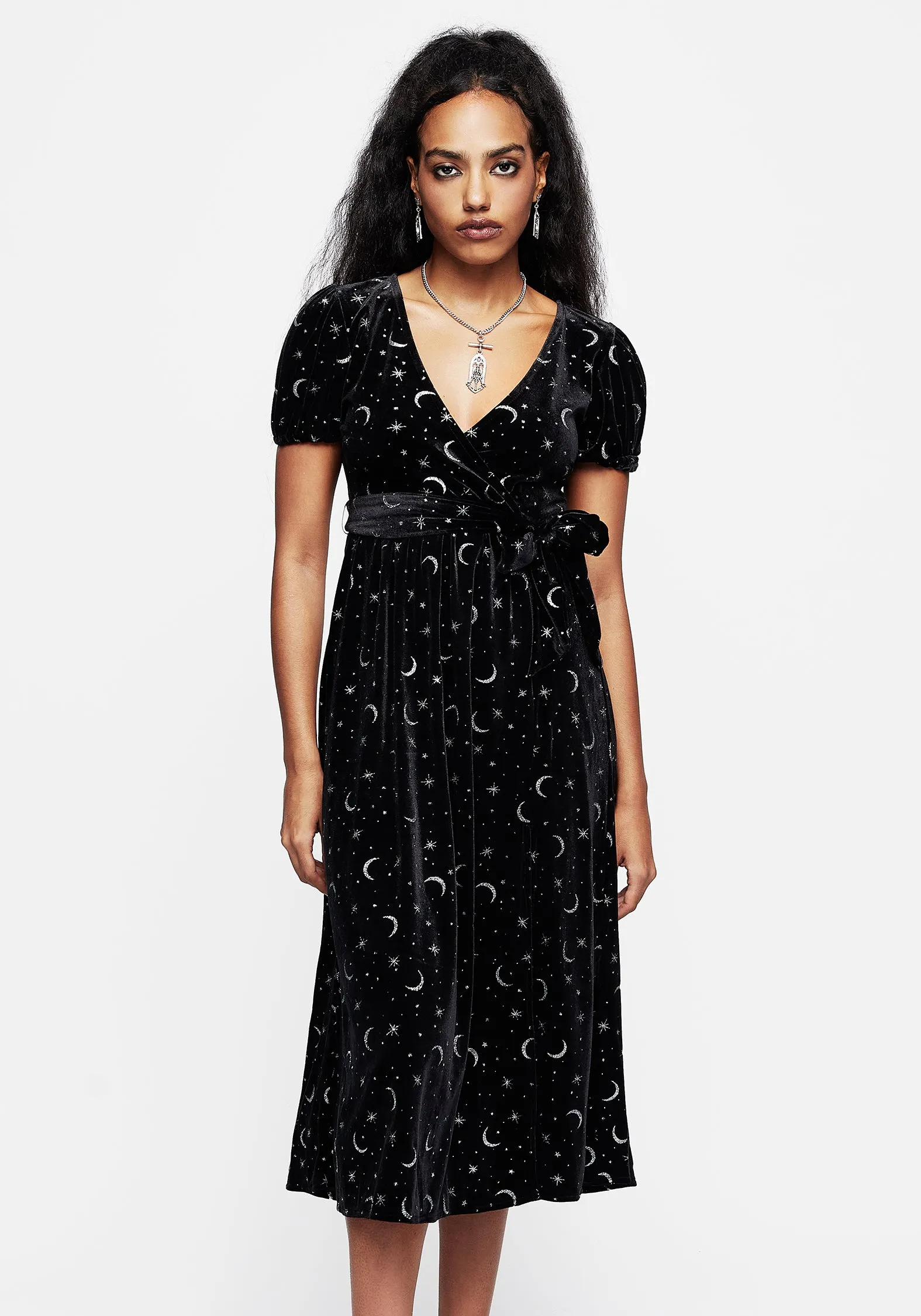 Constellation Glitter Print Velour Midi Wrap Dress Beautiful floral midi