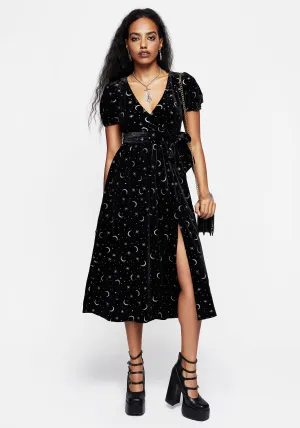 Constellation Glitter Print Velour Midi Wrap Dress Dew Drop