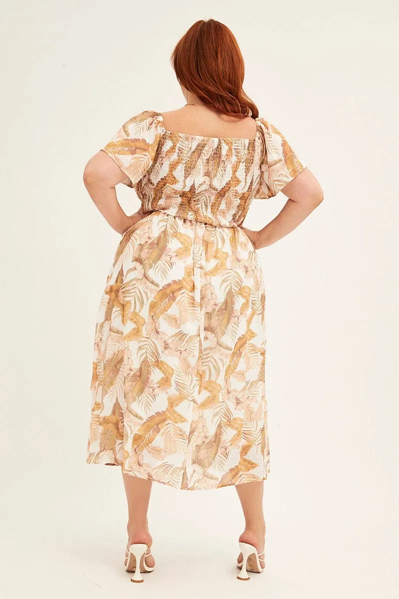 Wardrobe Staple Yellow Floral Midi Dress Short Sleeve Shirred Back Tie Dress