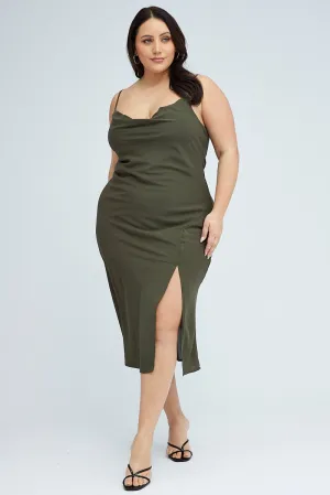 Green Midi Dress Cocktail Split Side Strappy Party Proof Timeless Fashion