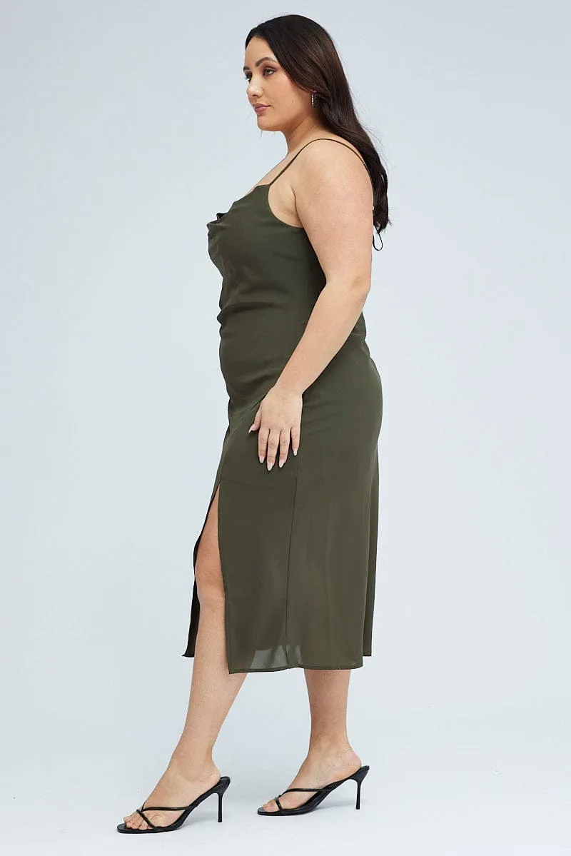 Green Midi Dress Cocktail Split Side Strappy All-Season Style