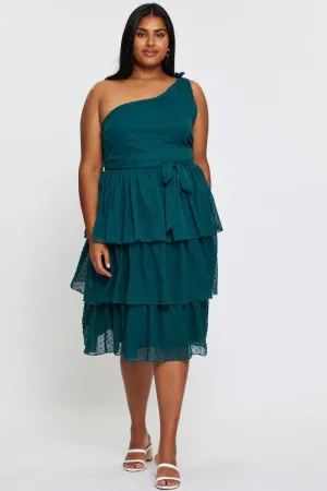 Daily Office Fashion-forward piece for evening Green Midi Dress One Shoulder Sleeveless