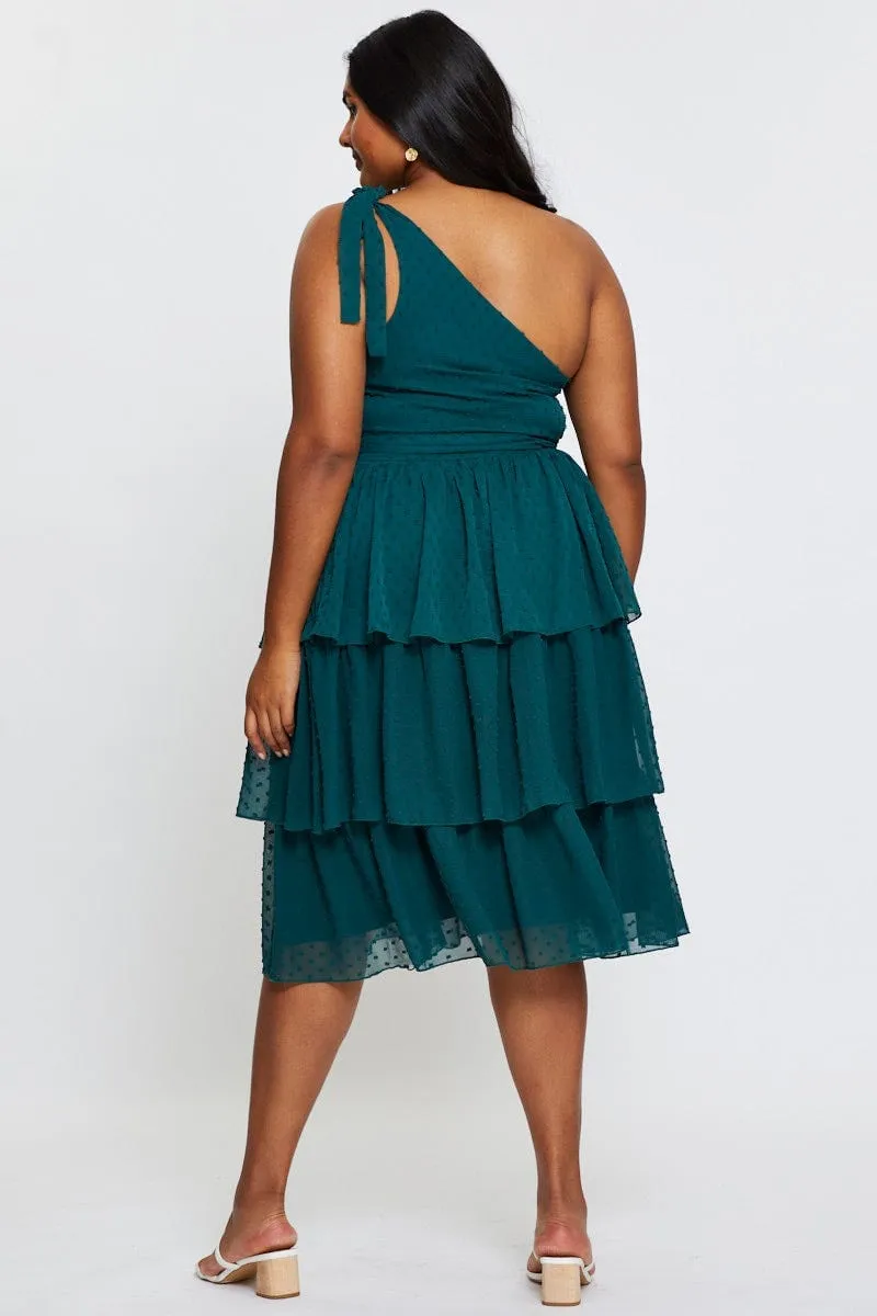 Business Meeting Bohemian-inspired midi Green Midi Dress One Shoulder Sleeveless