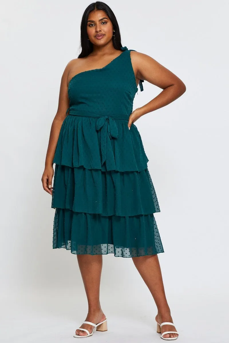 Green Midi Dress One Shoulder Sleeveless Day-to-night versatile dress Japanese Neat