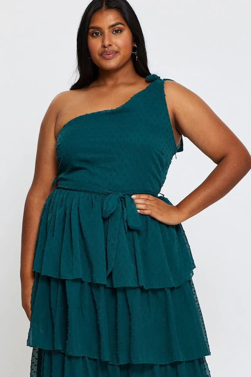 Green Midi Dress One Shoulder Sleeveless Day-to-Night Look