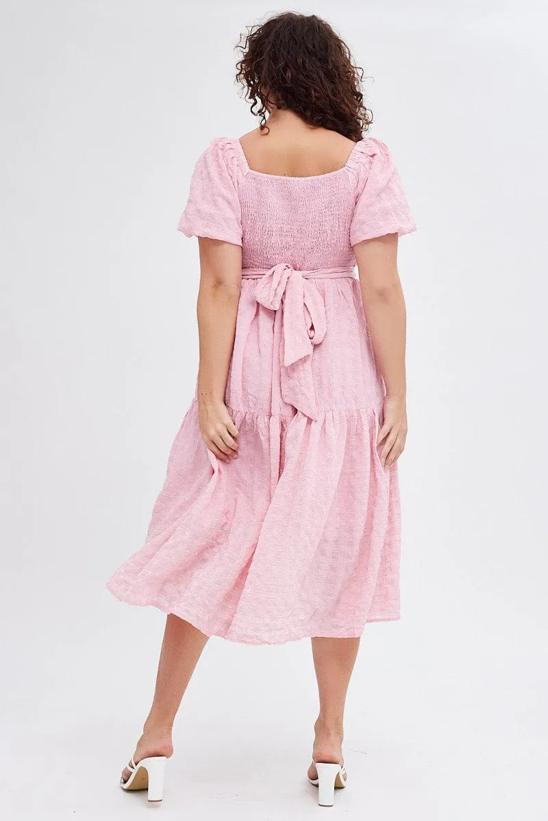 Pink Midi Dress Textured Cross Front Sophisticated Wear Amber Light