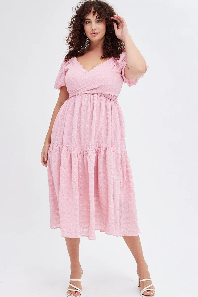 Timeless Fashion Pink Midi Dress Textured Cross Front