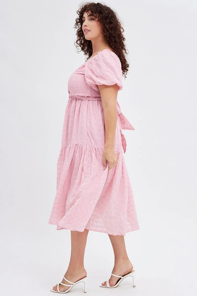Classic Style Stylish semi-formal dress Pink Midi Dress Textured Cross Front