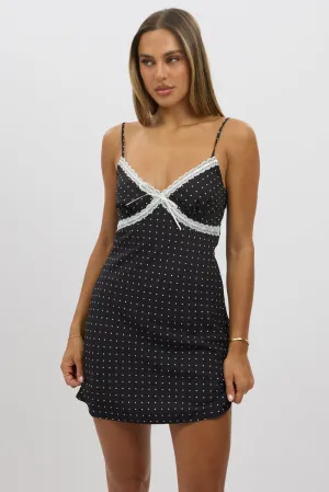 Full Circle Skirt Pattern Adaptive Sizing System Black Polka Dot Mini Dress V-Neck Strappy