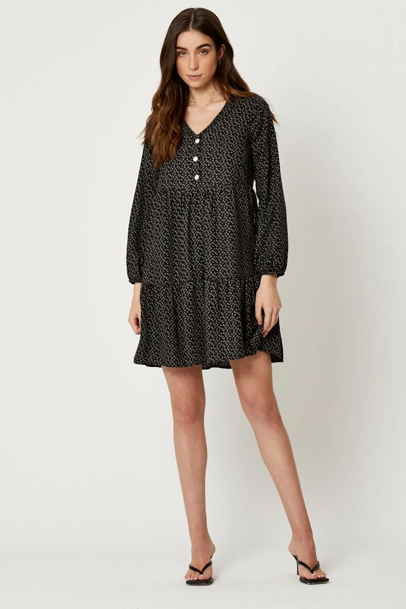 Print Mini Dress Long Sleeve Glitter Fit