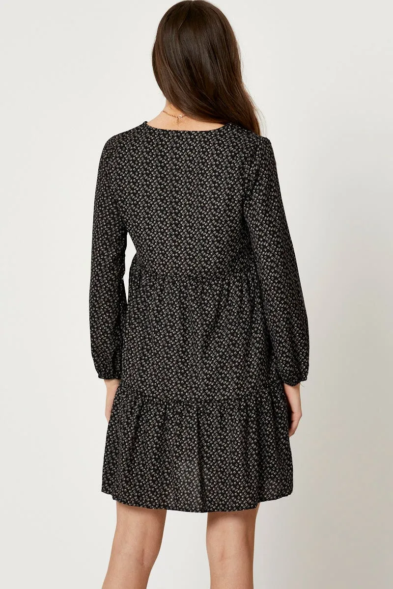 Tagless Design Print Mini Dress Long Sleeve
