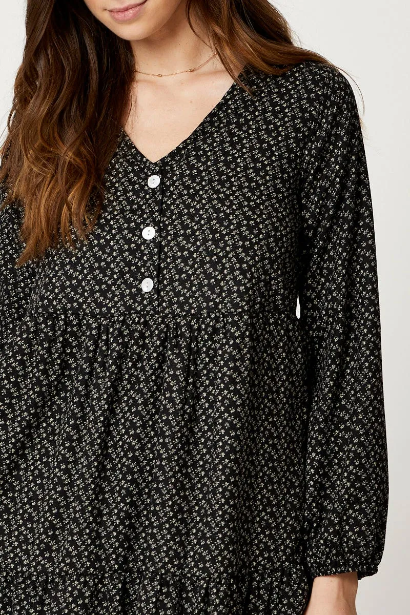 Print Mini Dress Long Sleeve Recycled Polyester Material