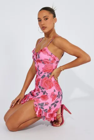 Soft Touch Multi Floral Mini Dress Strappy Ruffle Keyhole Detail