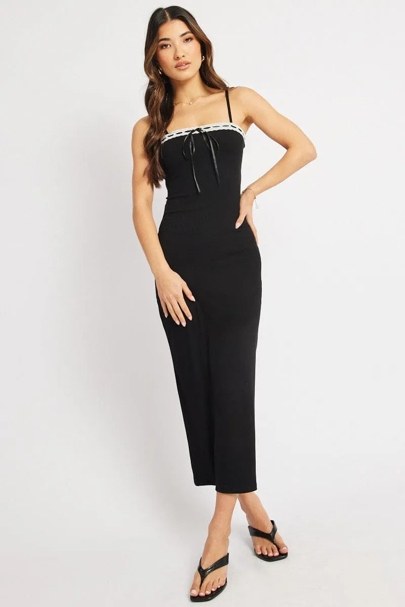 Air Glow Ivory Glow Black Bodycon Dress Maxi Ribbon Trim