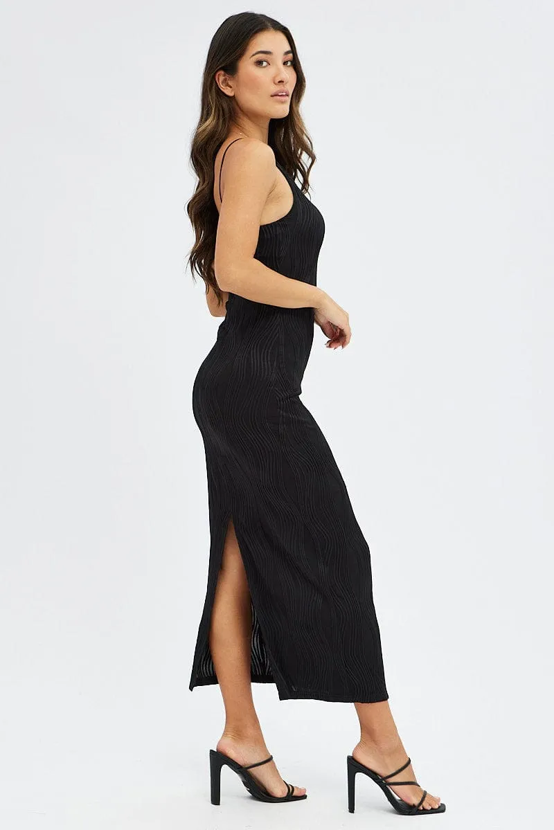 Black Maxi Dress Sleeveless Bodycon Silver Shine