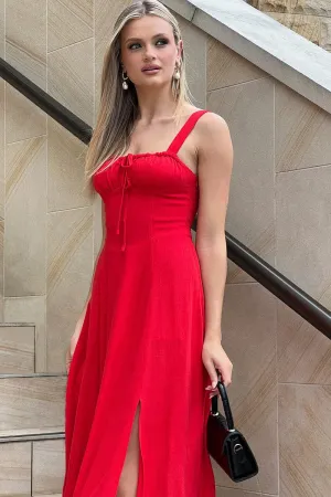 Red Maxi Dress Corset Detailed Sunshine Hour Organza Glow