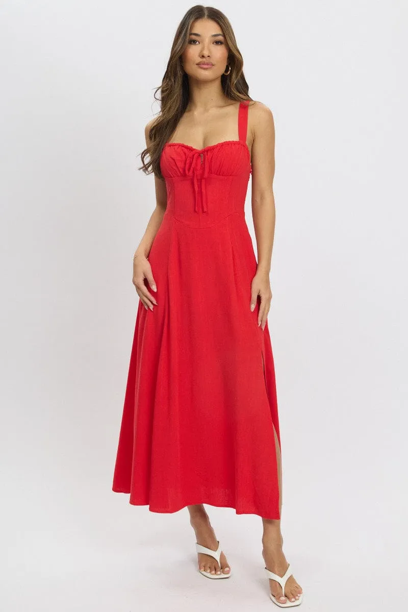 Red Maxi Dress Corset Detailed This dress offers a flattering fit that accentuates your shape without feeling tight