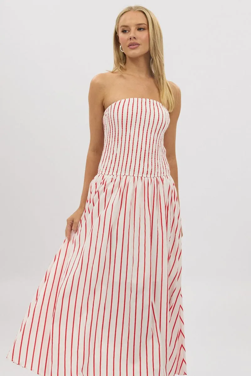 Red Stripe Strapless Maxi Dress Soft Dawn Long Sleeve