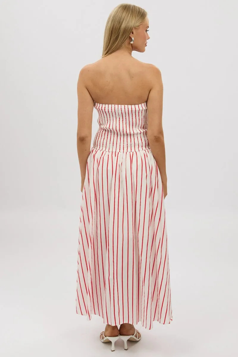 Dance Floor Turquoise Glow Red Stripe Strapless Maxi Dress