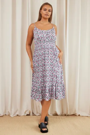 Polished Comfort Floral Print Midi Dress V-neck Sleeveless