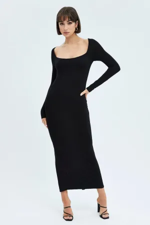 Black Maxi Dress Long Sleeve Bodycon Blue Sky
