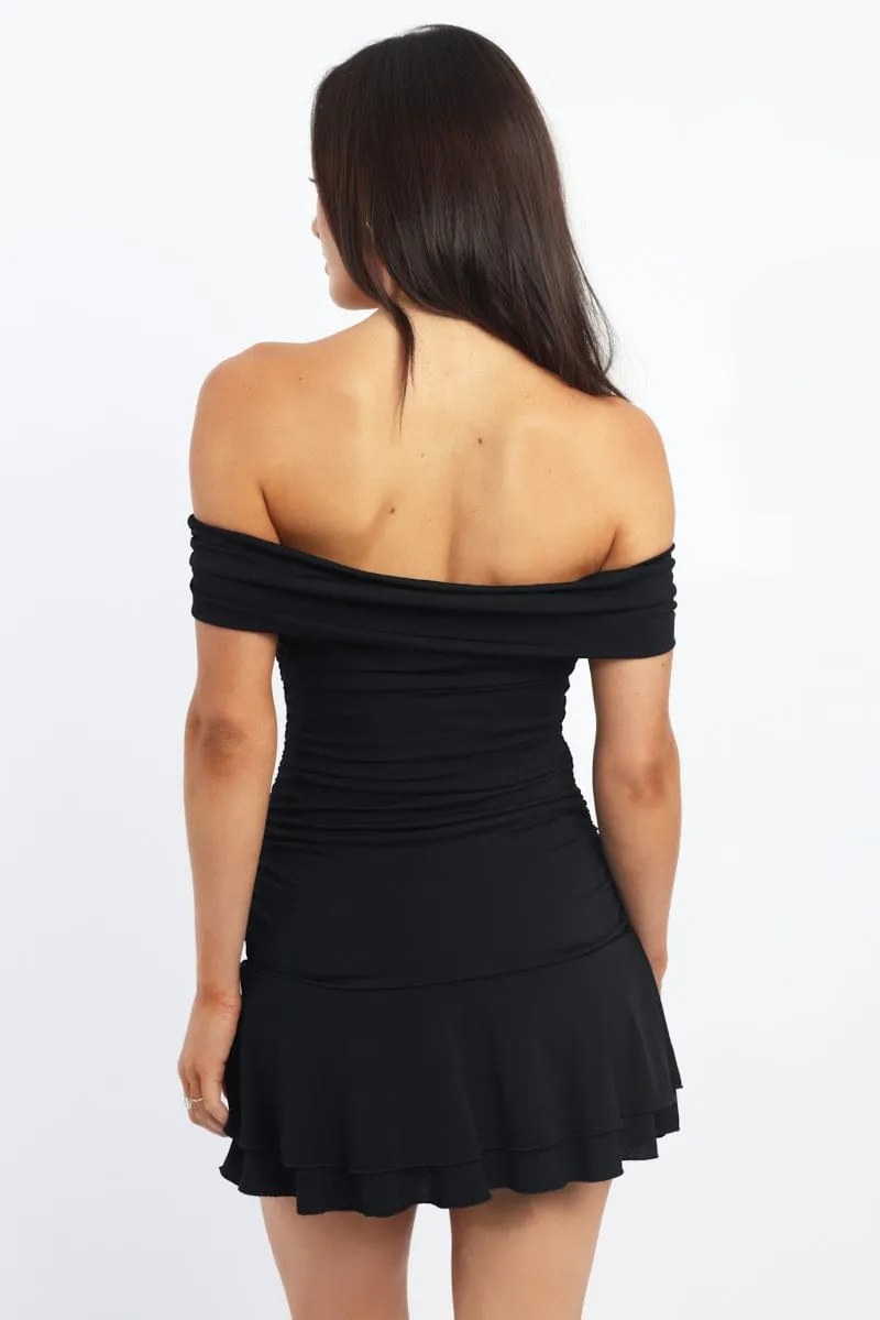 Comfortable party wear Glow Rush Black Off Shoulder Dress Mini
