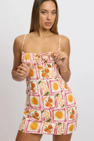 Multi Abstract Mini Dress Ruched Bust Weekend Look