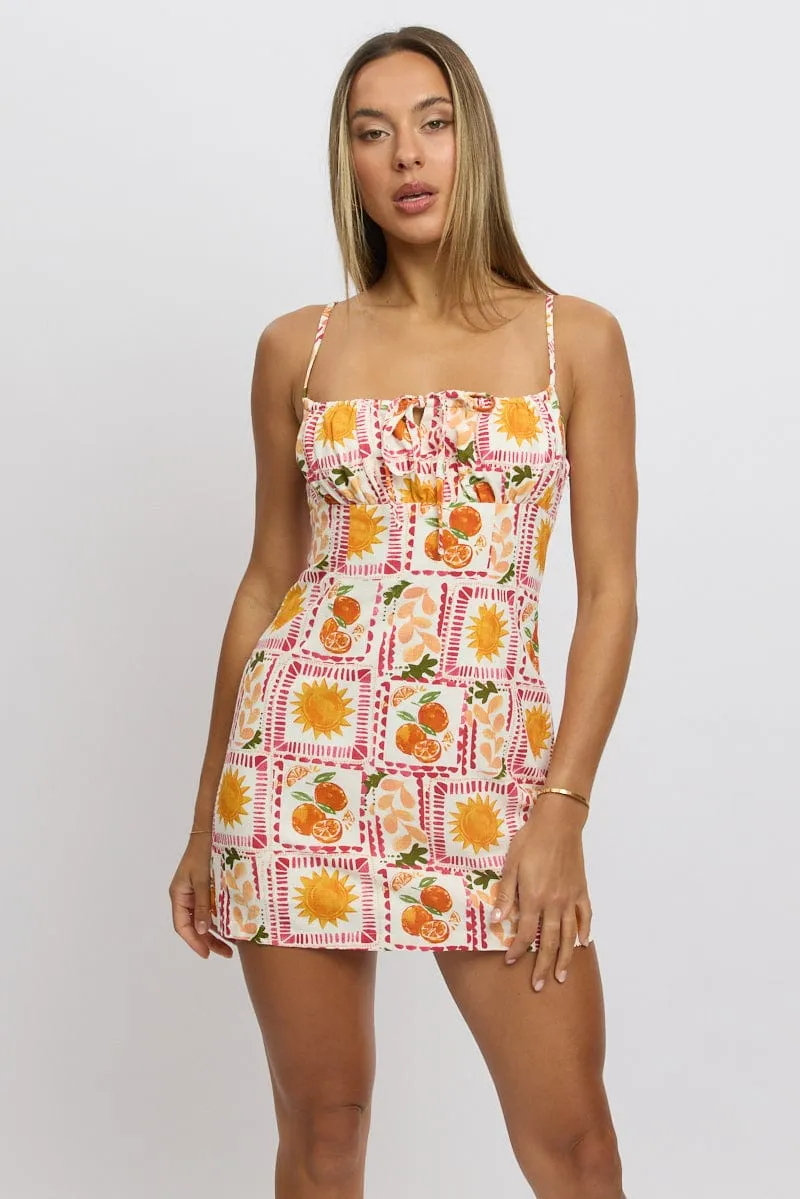 Runway Glow Multi Abstract Mini Dress Ruched Bust