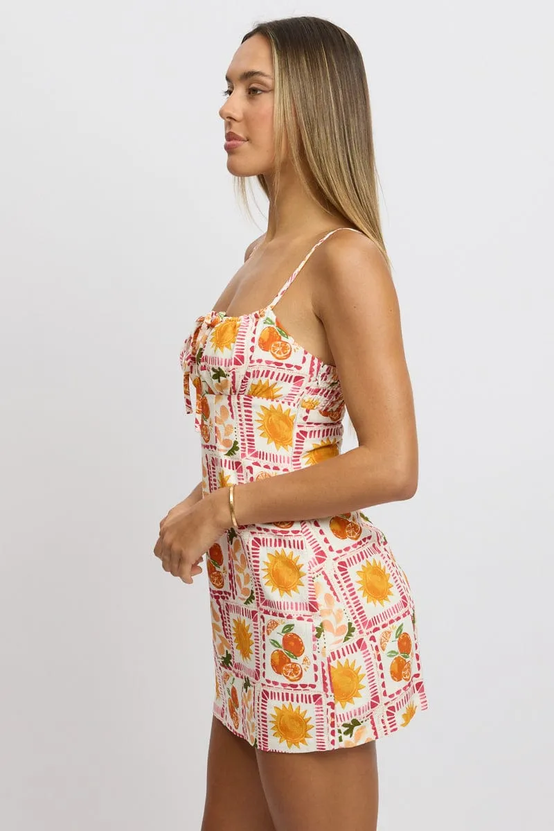 Multi Abstract Mini Dress Ruched Bust Timeless mini silhouette Trendy mini outfit