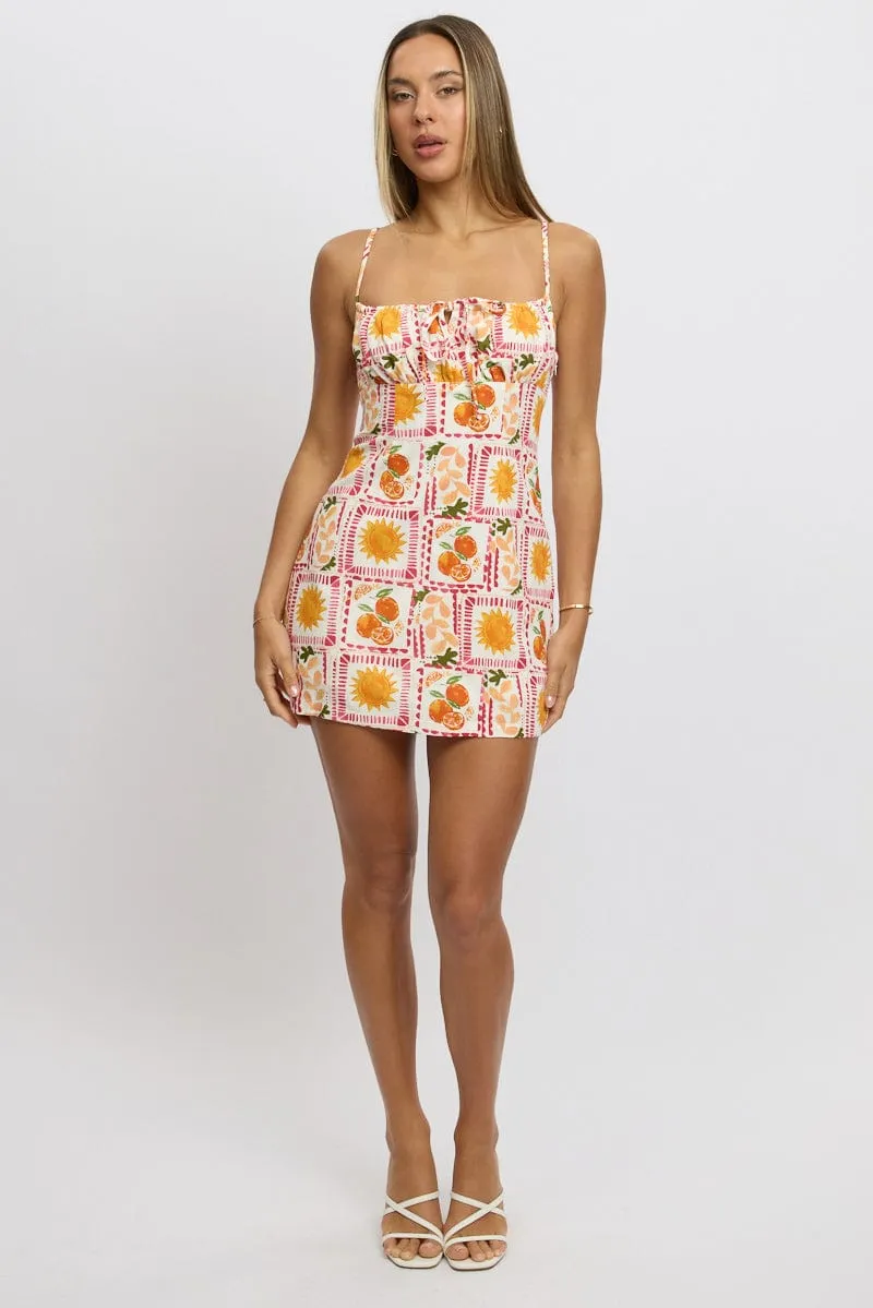 Scene Light Multi Abstract Mini Dress Ruched Bust