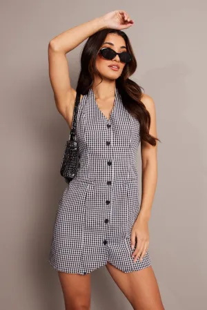 Black Check Halter Neck Dress Mini Classic outdoor mini